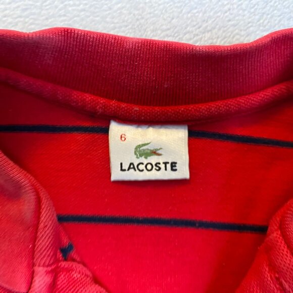 Lacoste Men's Polo Shirt Size XL (6) Red & Navy Striped Short Sleeve Cotton Clas - Picture 8 of 9